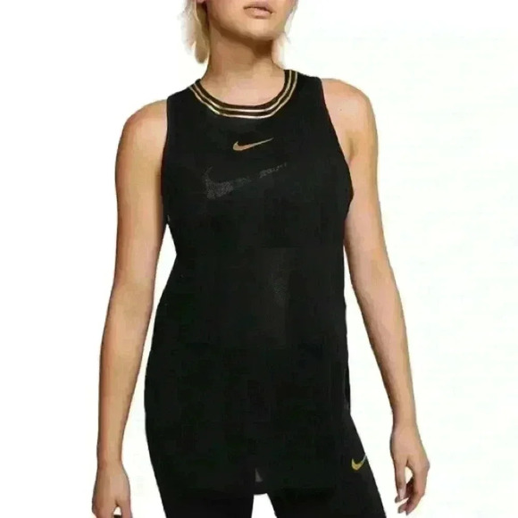 Nike Tops - EUC Nike Dri Fit Activewear Tank Top L Black Mesh Nylon Swoosh Logo Round Hem